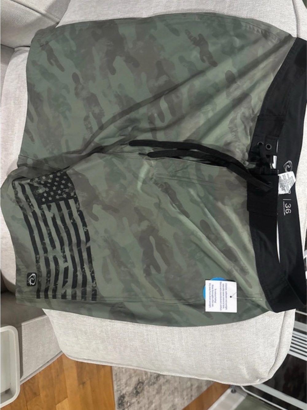 Camo Swim Trunks with Flag Print